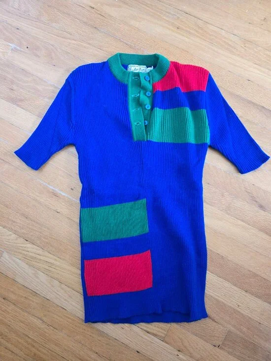 Vintage deadstock colourblock knit polo short sleeve sweater - Picture 2 of 6